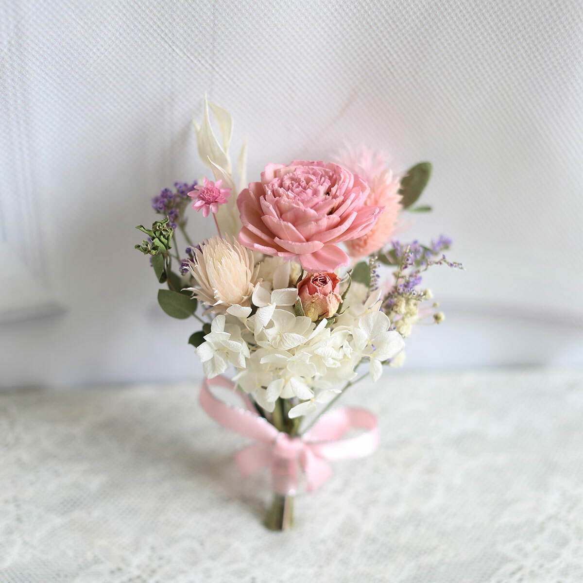 AE01｜粉色系新娘手腕花+新郎胸花