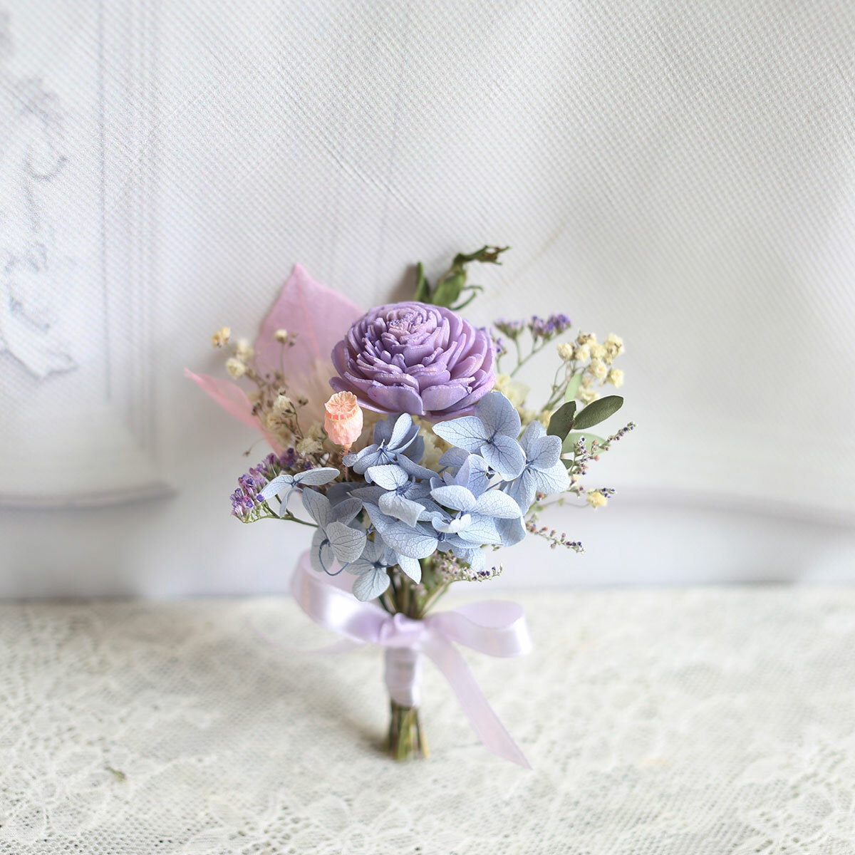 AE05｜紫色系新娘手腕花+新郎胸花