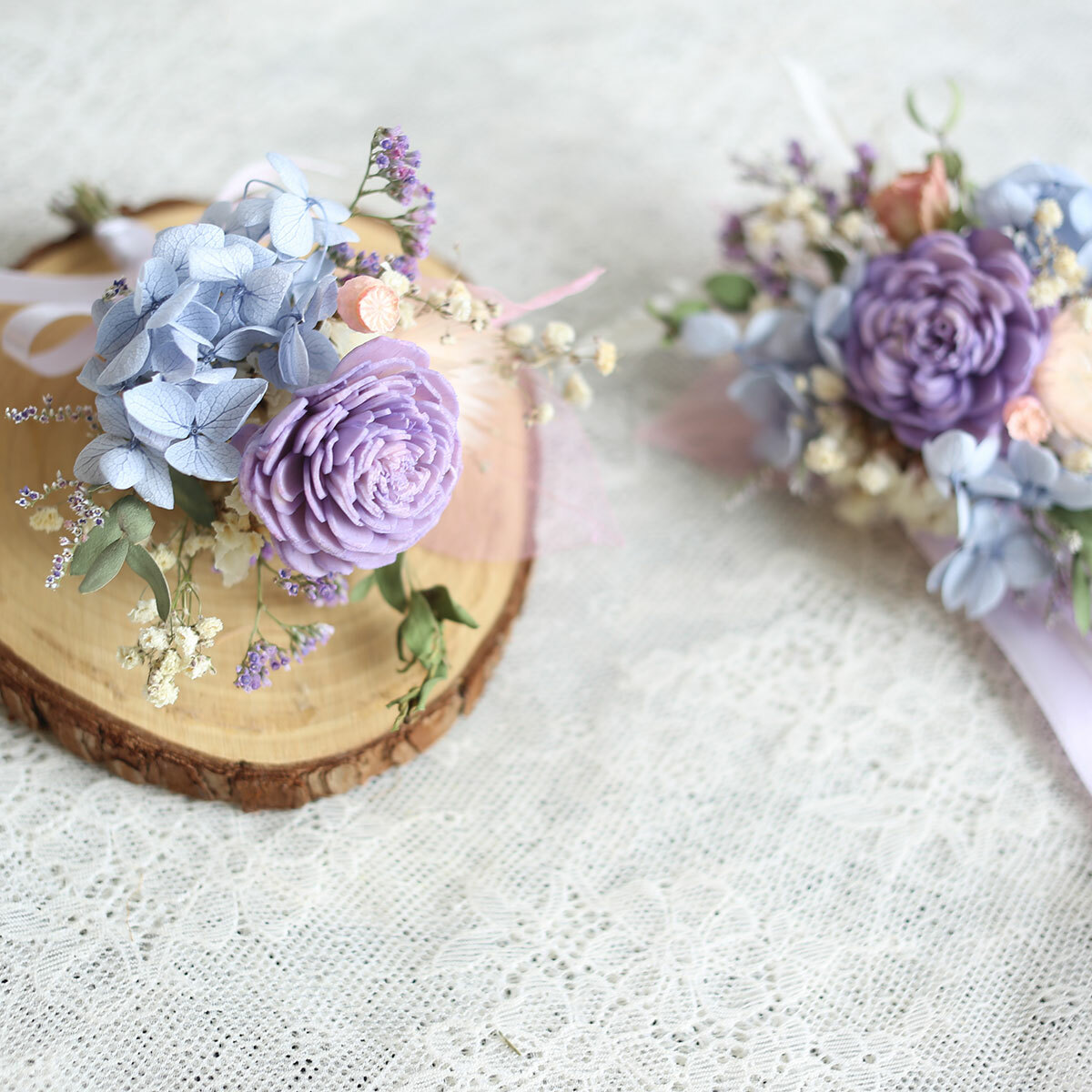 AE05｜紫色系新娘手腕花+新郎胸花