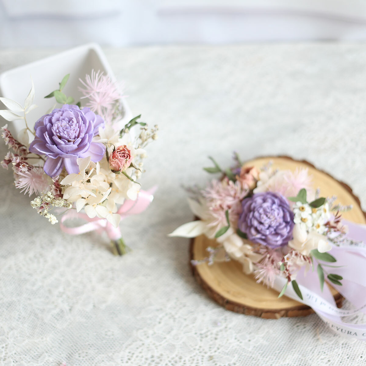 AE06｜紫色系新娘手腕花+新郎胸花