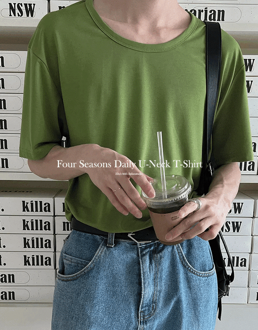 ECO彈力圓領無紋基本短袖T恤