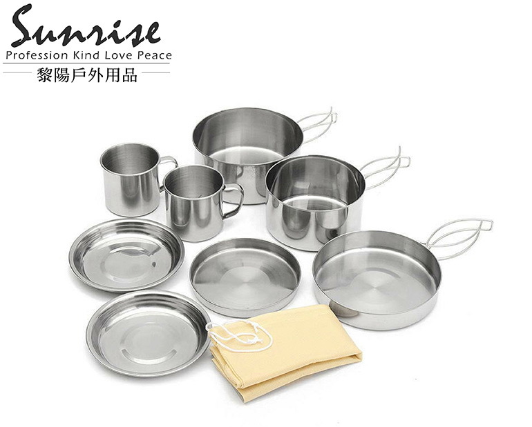 不鏽鋼八件套炊具組  不鏽鋼壺鍋/煎鍋/鋼盤/鋼杯/好收納/鍋具/登山/露營 51CFY9115