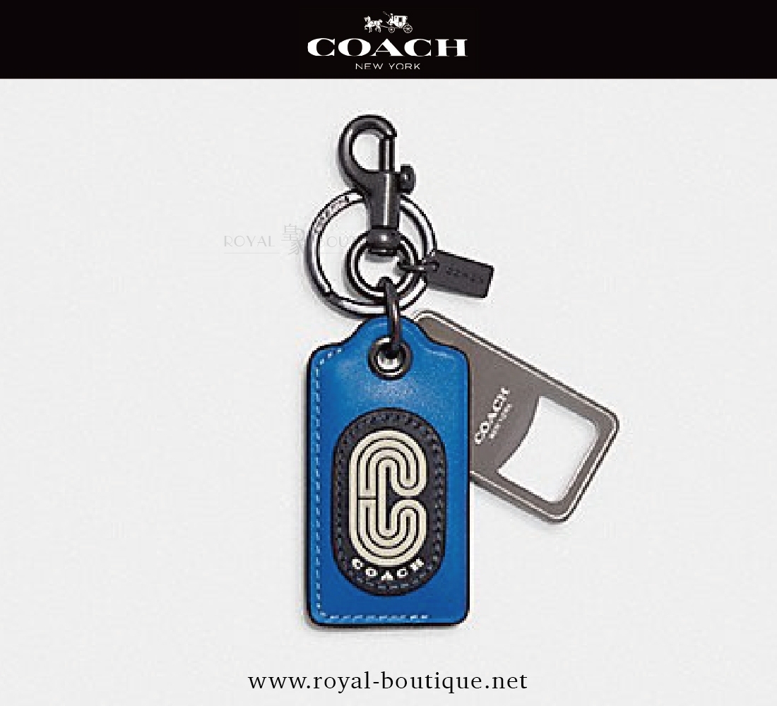 COACH 雙色C字拼接皮革鑰匙圈/吊飾