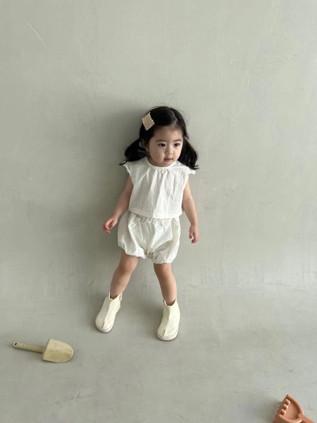 L16WE_韓風白色小可愛上衣+泡泡褲