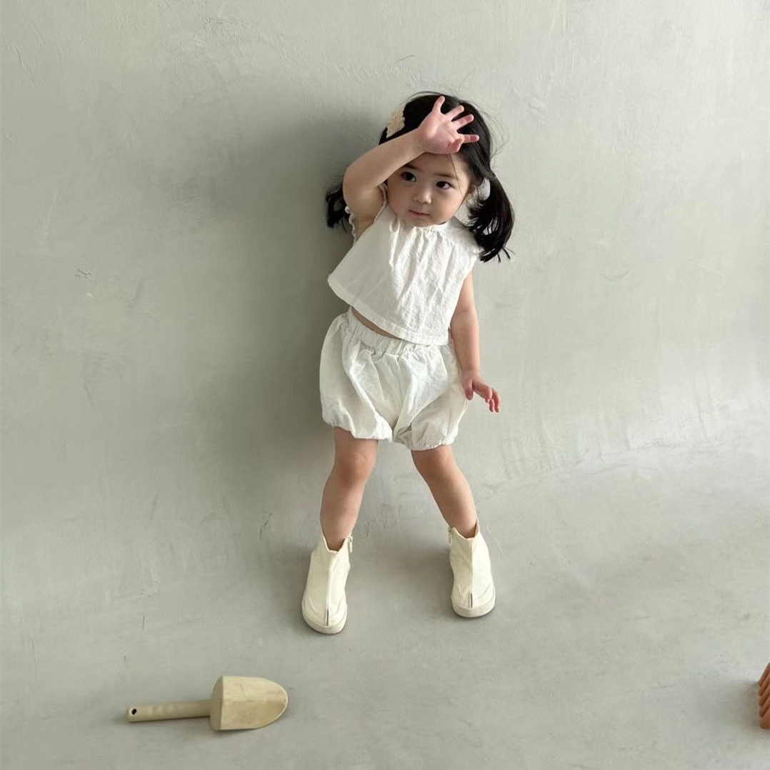 L16WE_韓風白色小可愛上衣+泡泡褲