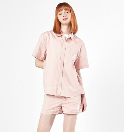 ACME DE LA VIE A LOGO EMBLEM 女 條紋 襯衫 短袖 粉紅 ADLV-22SS-SHAESP-PNK