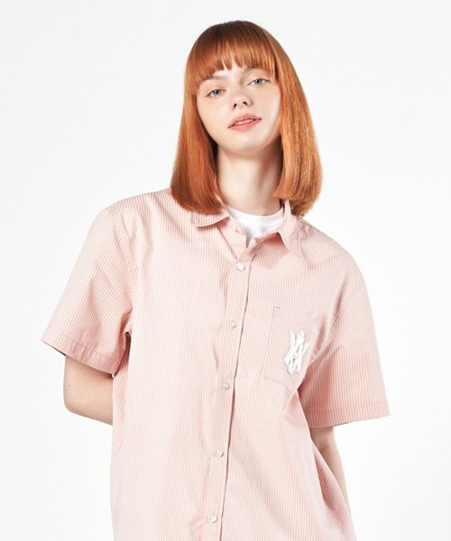 ACME DE LA VIE A LOGO EMBLEM 女 條紋 襯衫 短袖 粉紅 ADLV-22SS-SHAESP-PNK