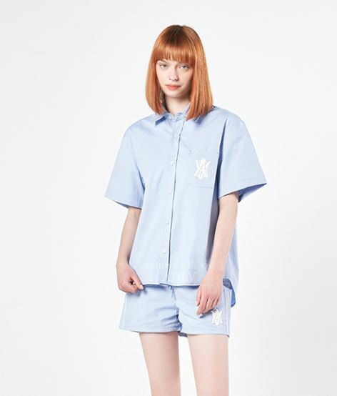 ACME DE LA VIE A LOGO EMBLEM 女 條紋 襯衫 短袖 淺藍 ADLV-22SS-SHAESP-SBL