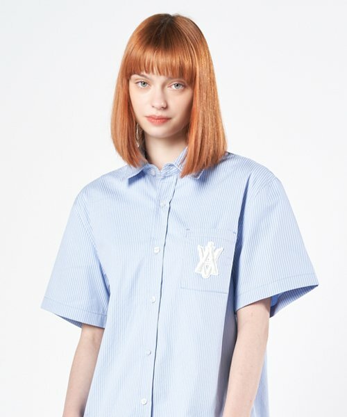 ACME DE LA VIE A LOGO EMBLEM 女 條紋 襯衫 短袖 淺藍 ADLV-22SS-SHAESP-SBL