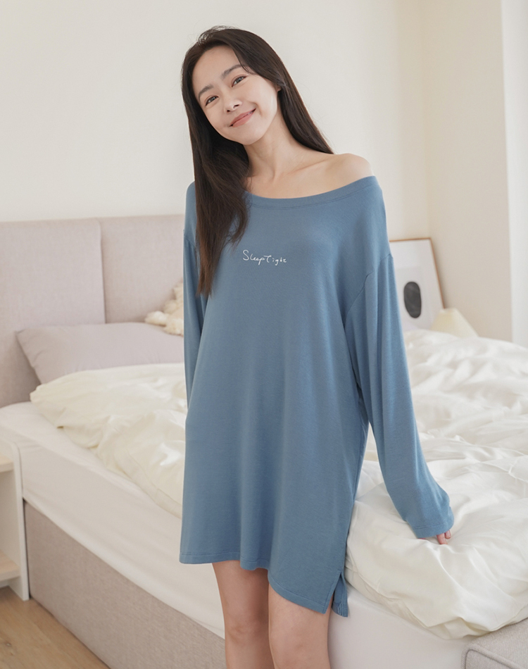 小姊姊的微性感斜肩連身款(石灰藍)