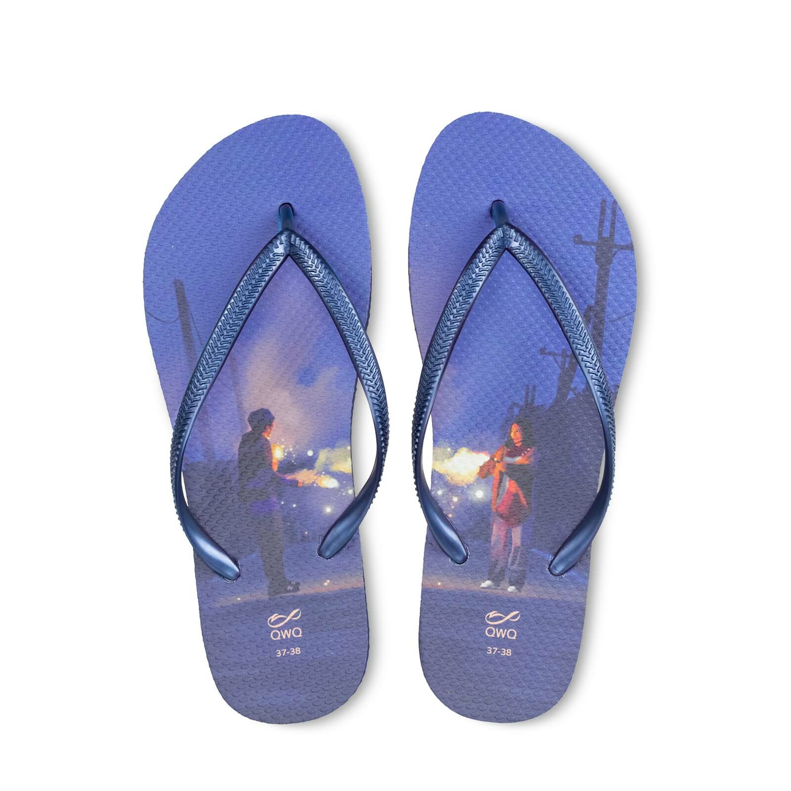 大衛君-初夏花火 女款細帶人字夾腳拖鞋 藏青藍