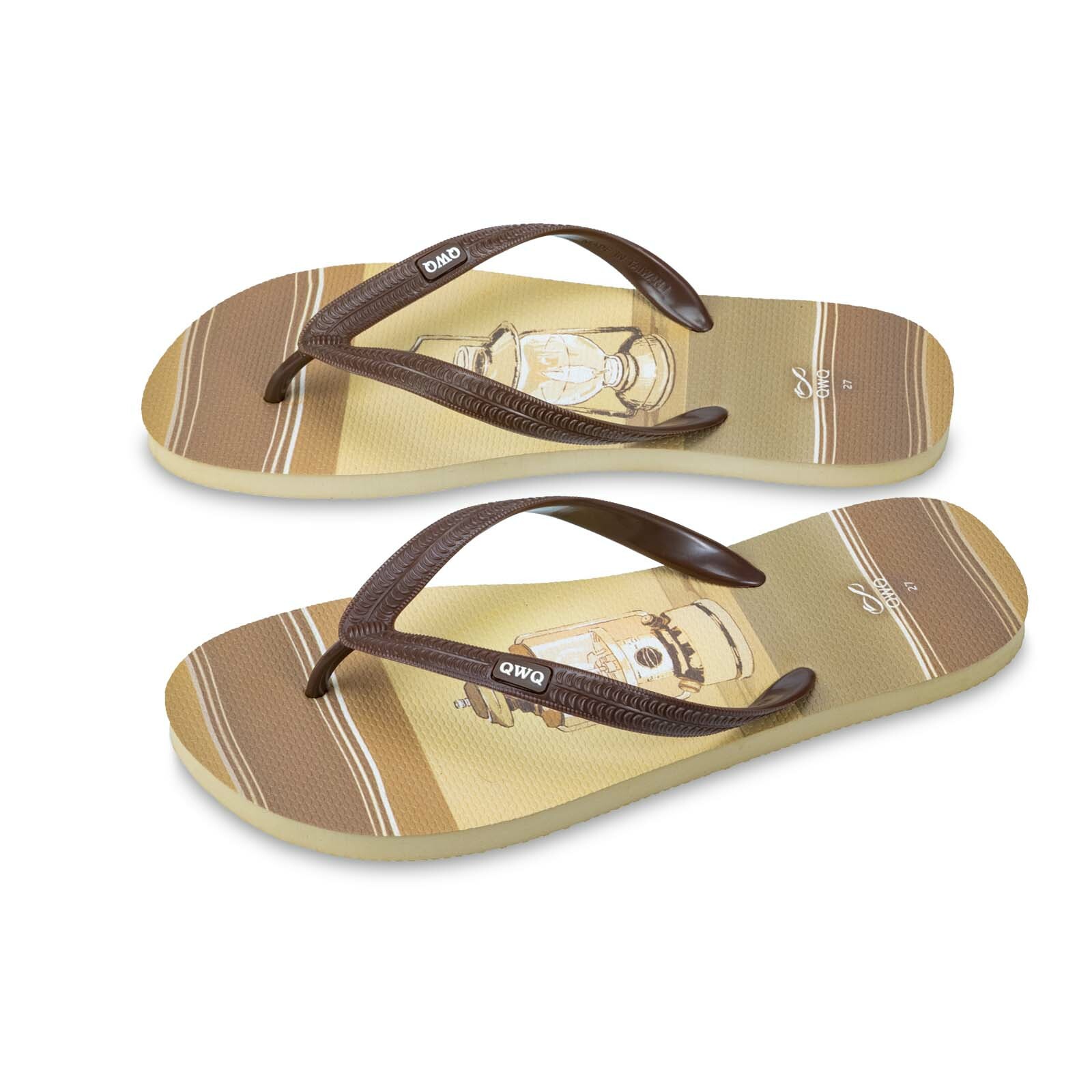 大衛君 油燈 男款粗帶人字夾腳拖鞋 米色