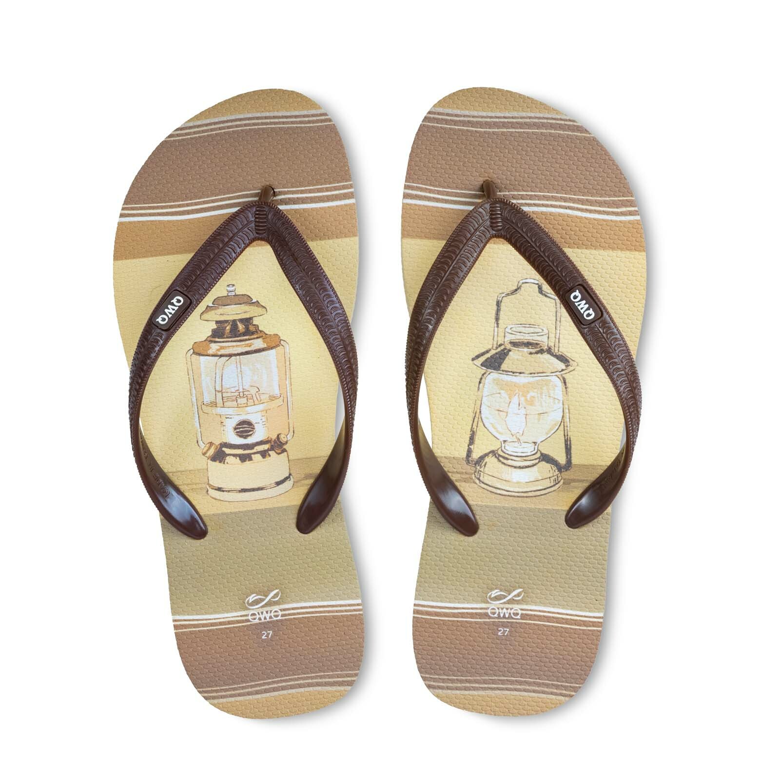 大衛君 油燈 男款粗帶人字夾腳拖鞋 米色