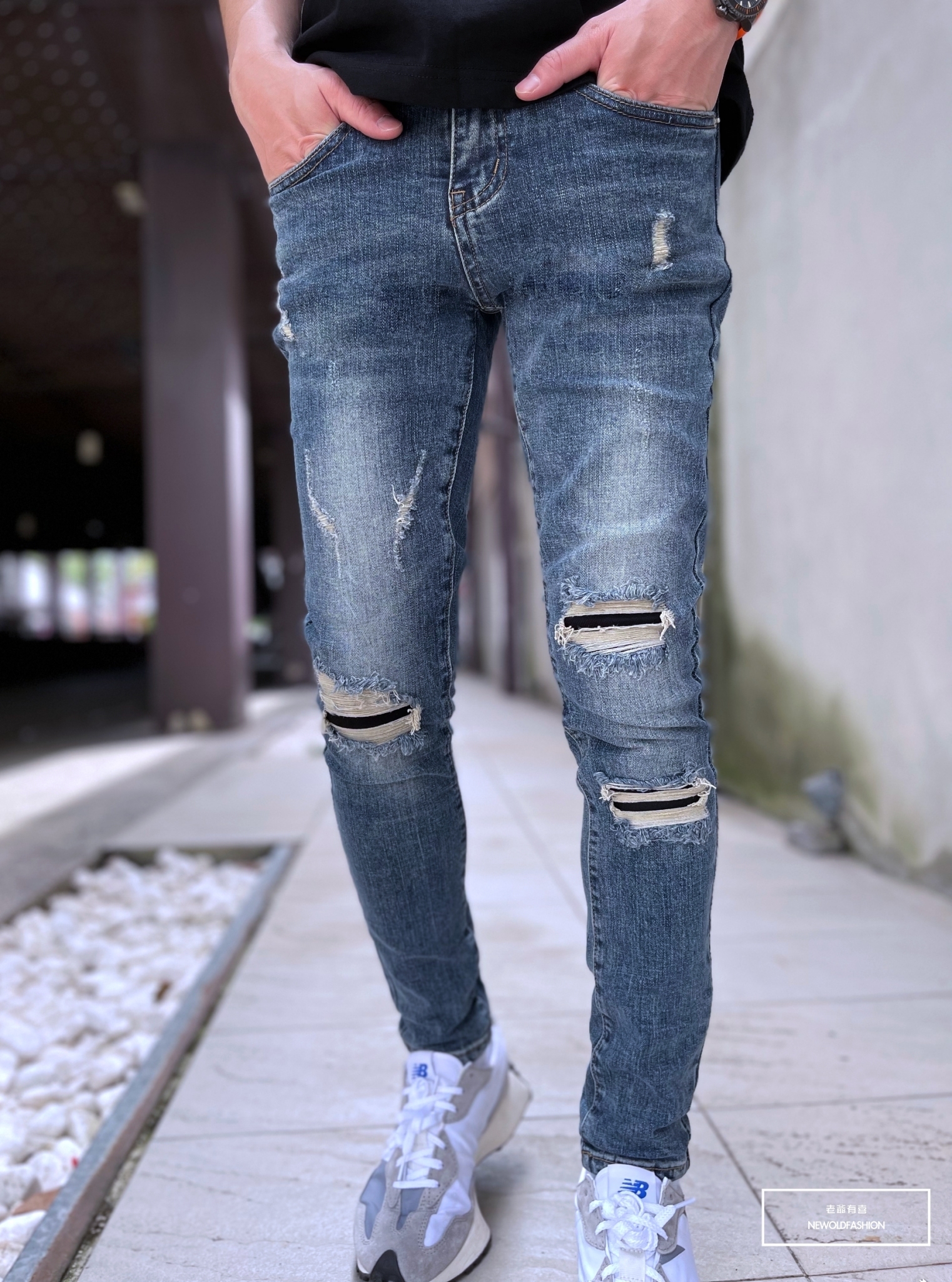 『新品上市』重磅深灰藍補丁小直筒褲(NOF22031351)