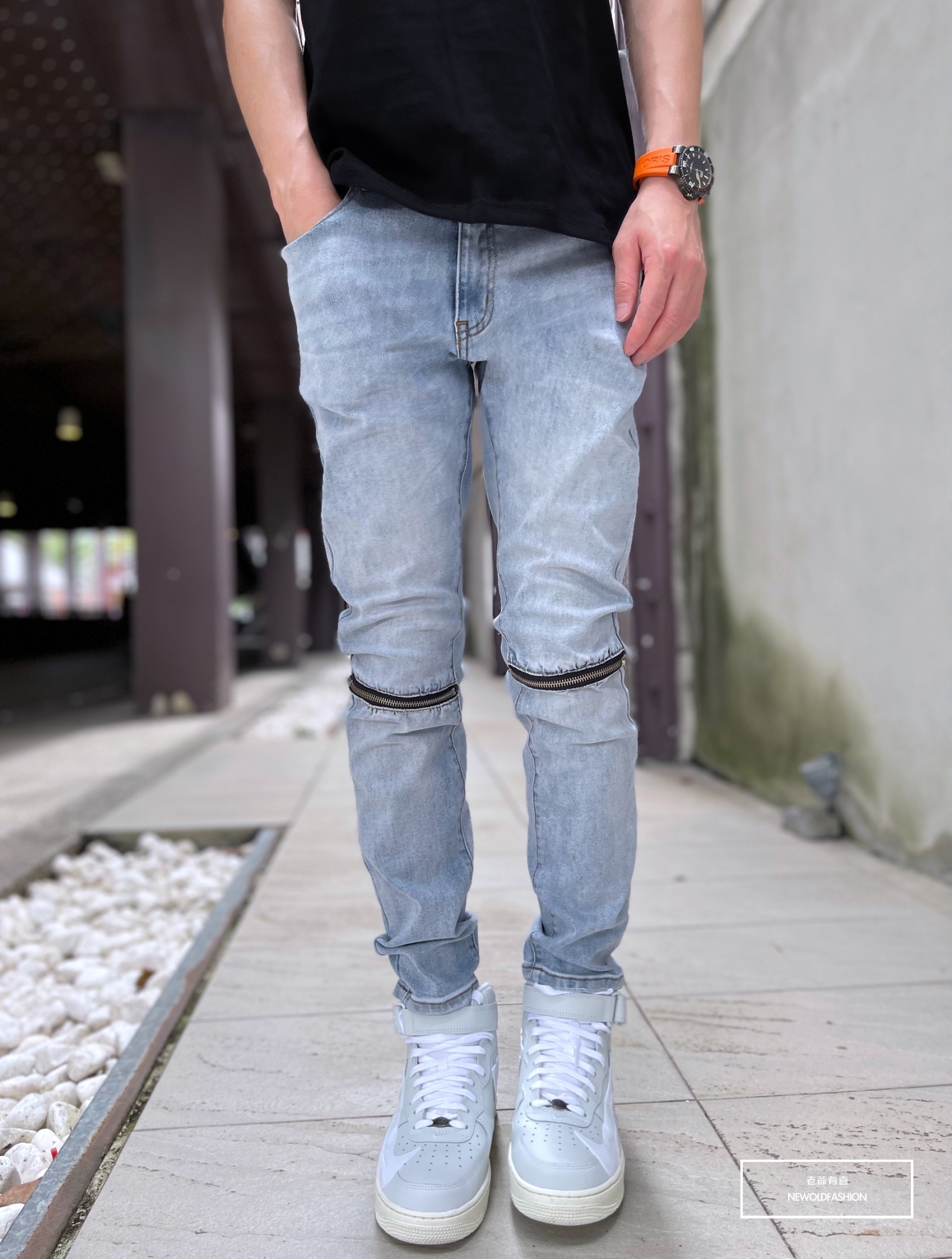 『熱銷到貨』重磅淺刷白膝拉鍊小直筒(NOF2107L623)