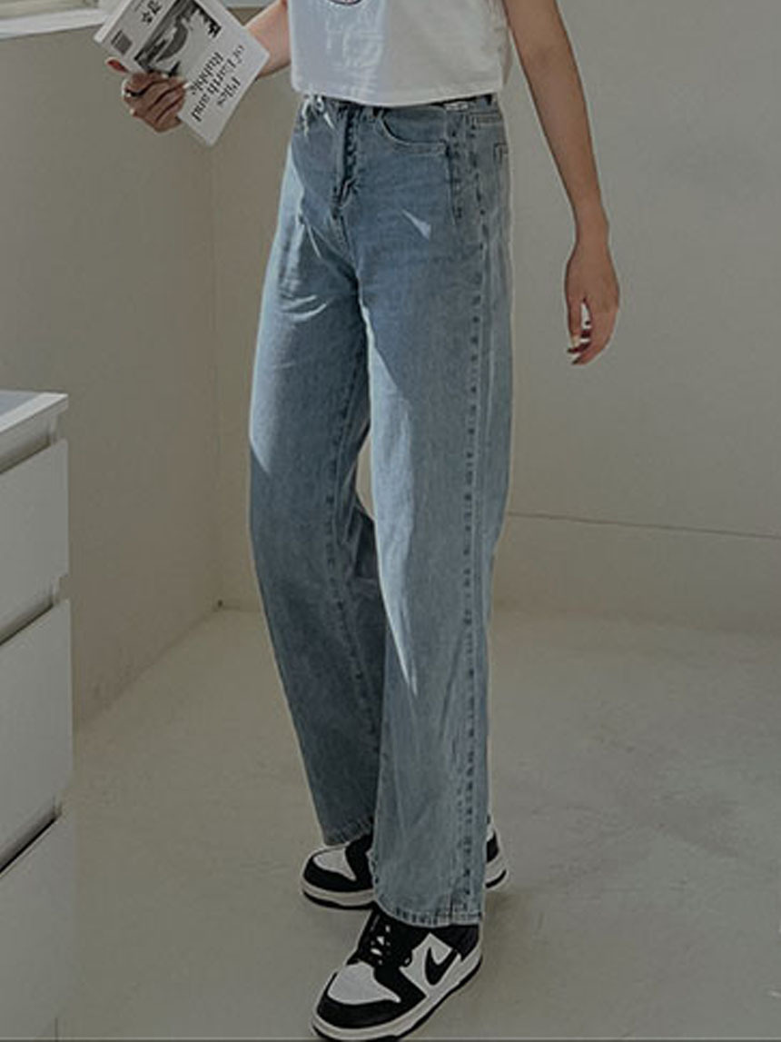 落地小開衩牛仔寬褲