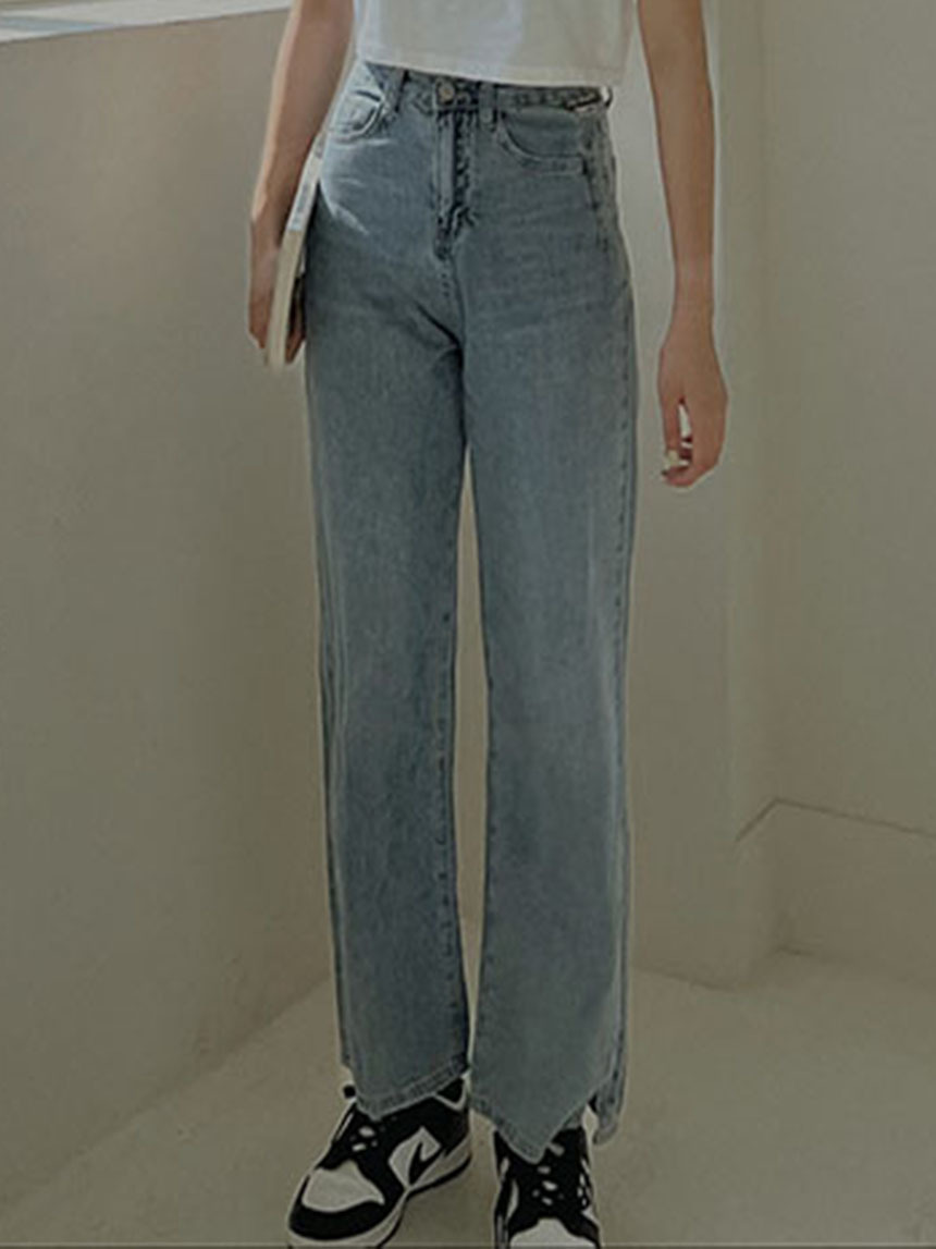 落地小開衩牛仔寬褲