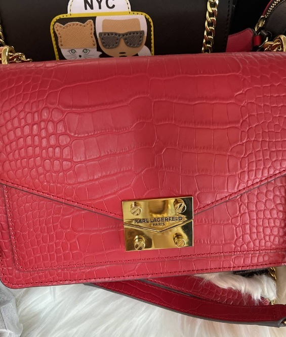 [S] KARL LAGERFELD CORINNE FLAP SHOULDER BAG,RED,LH1HS2AP, 194775568527 (KL555)