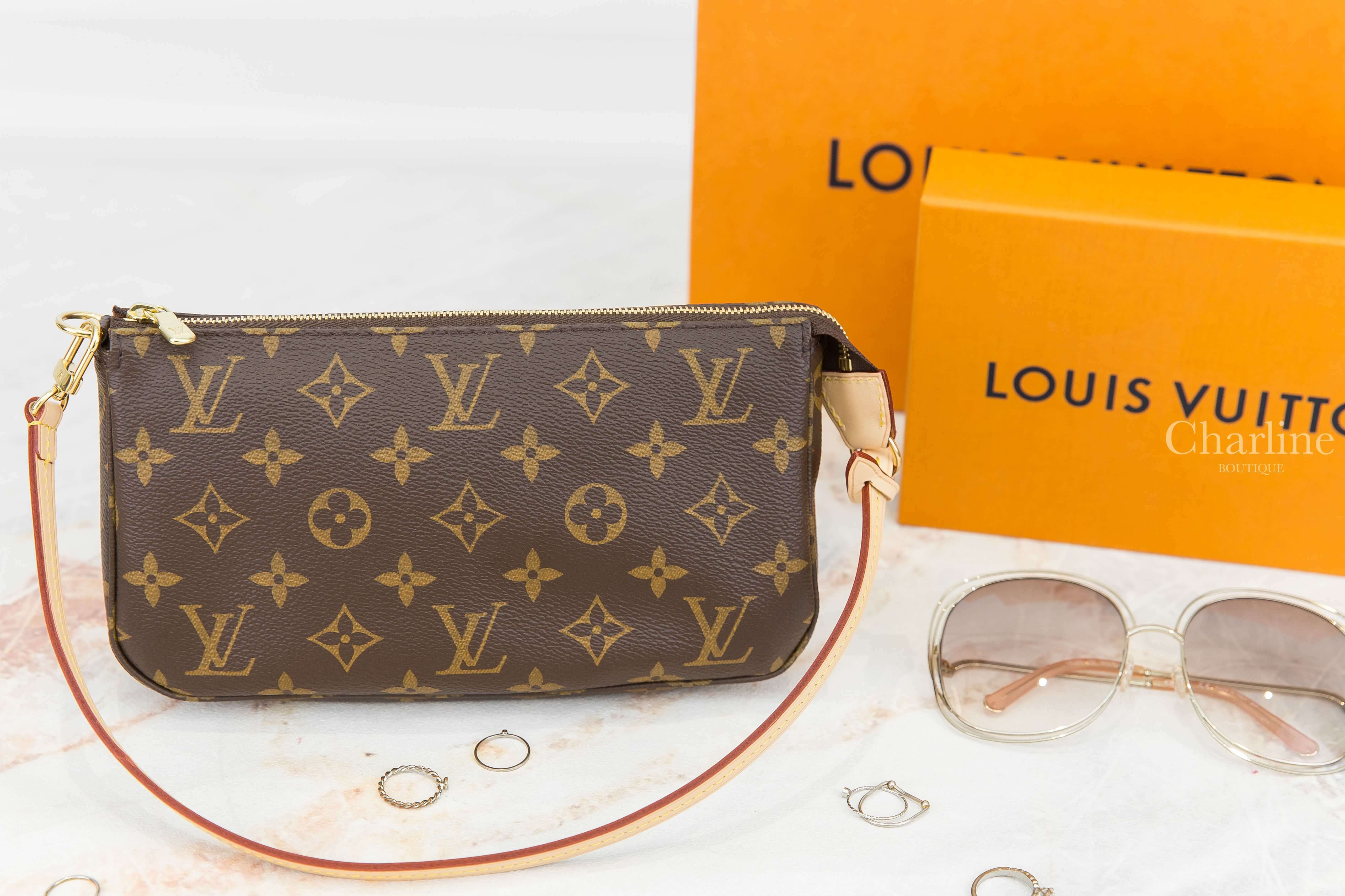 Louis Vuitton Pochette Accessoires 咖啡色老花帆布手提肩背包