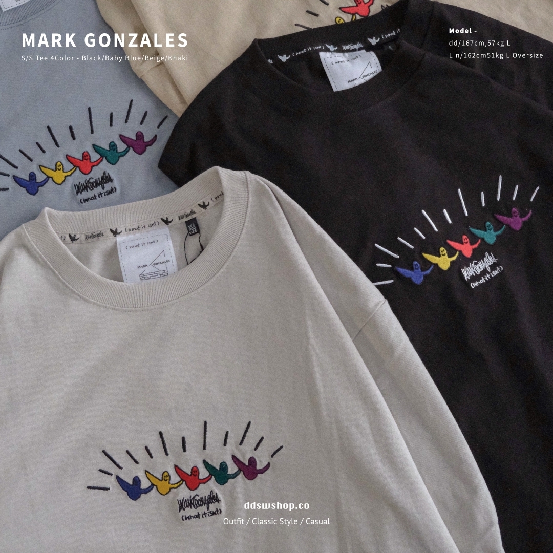 Mark Gonzales 短袖 國外限定款 刺繡Logo 四格塗鴉背圖 黑色 米白色 奶茶色 霧藍色