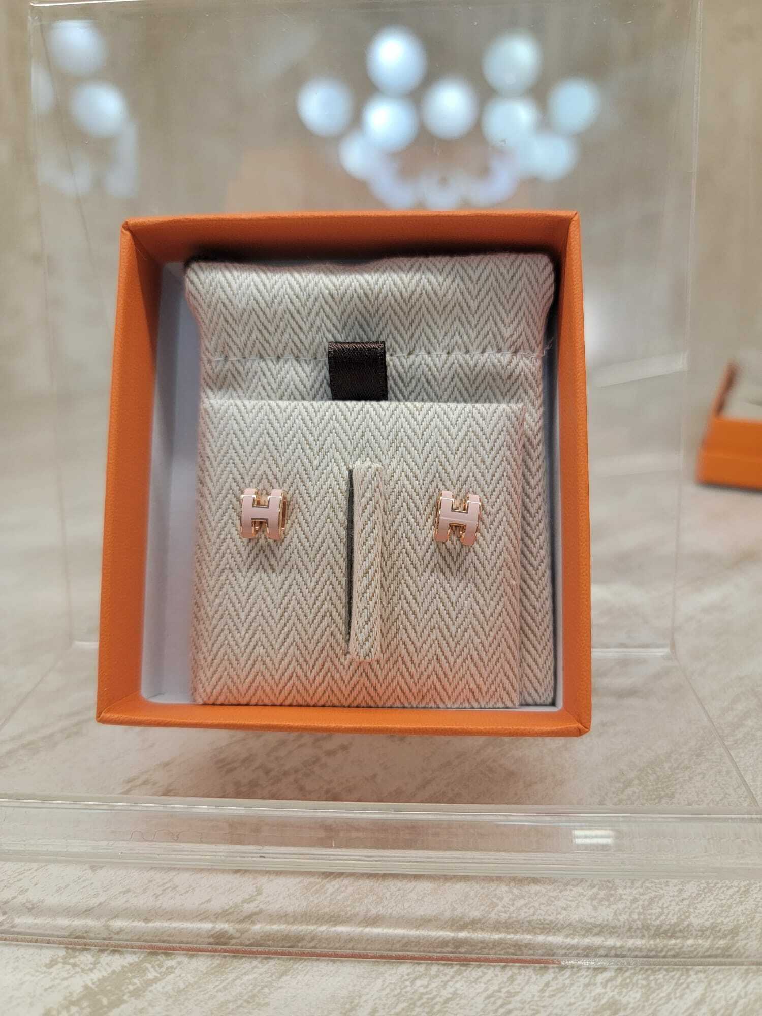 Hermes mini pop h earrings rose dragée FO 耳環 淺粉 玫瑰金