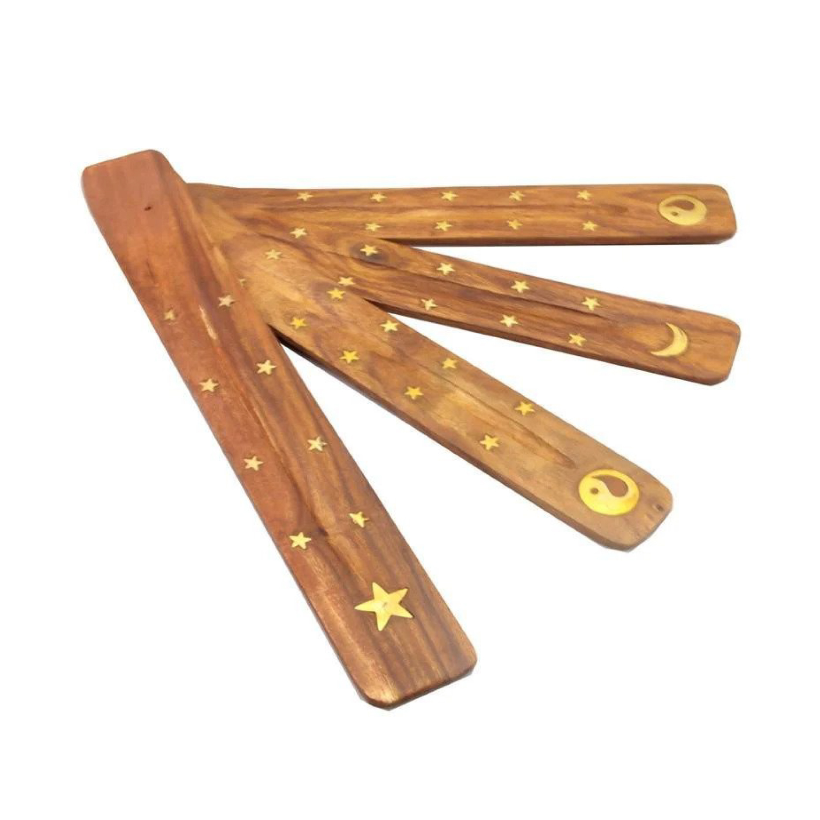 10" ASSORTED DESIGN BRASS INLAY WOODEN INCENSE BURNER