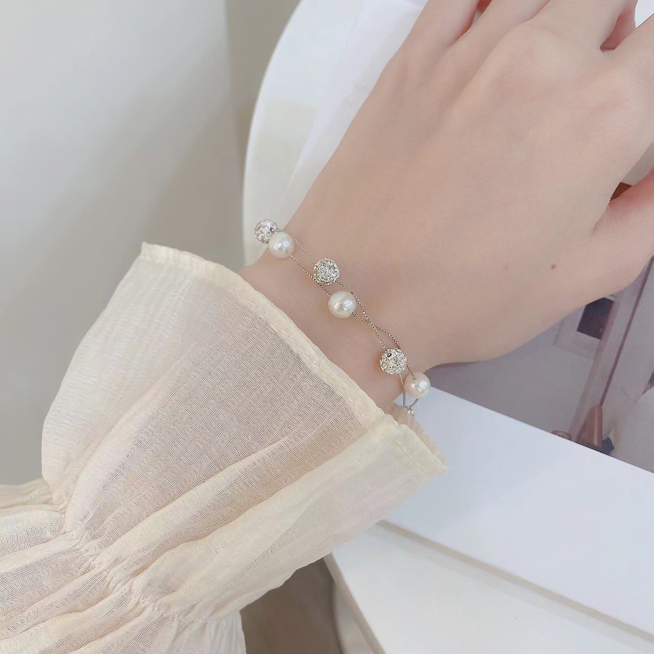 珍珠串純銀手鍊