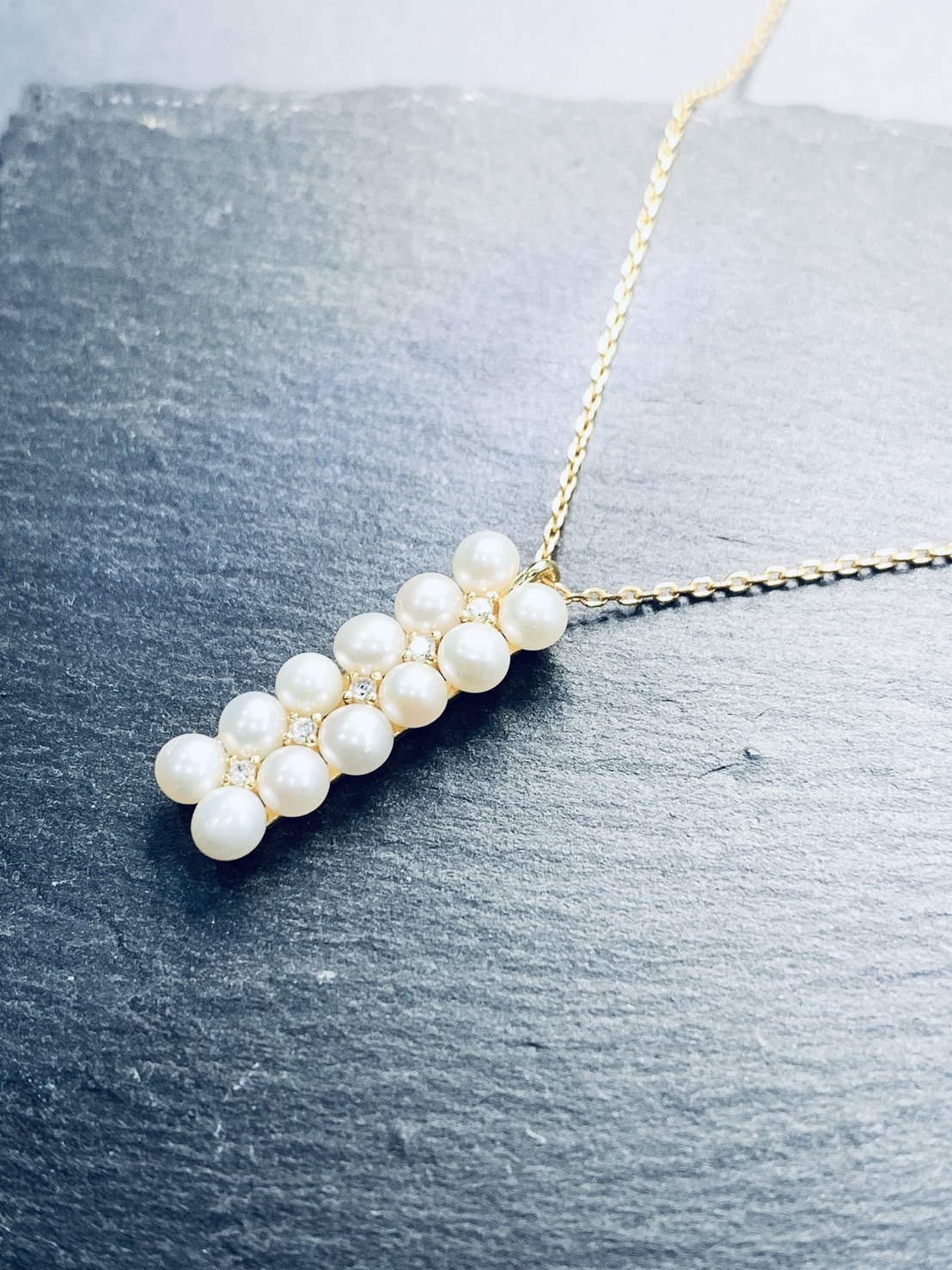 幾何簡約丨珍珠銀黃K項鍊丨六月誕生石