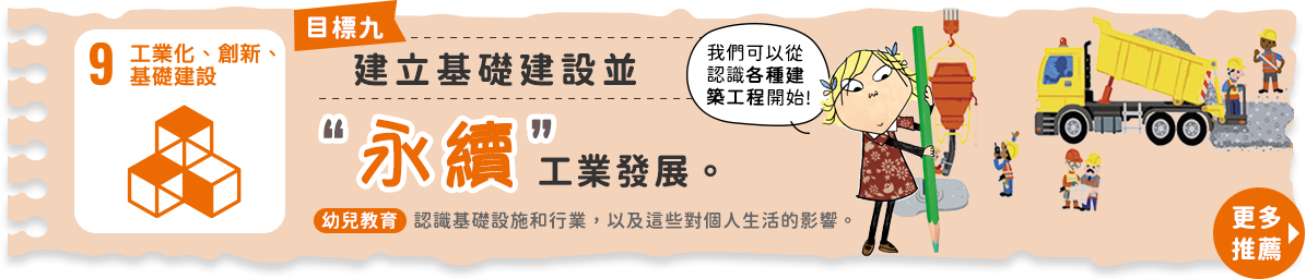 目標9工業化、創新、基礎建設：建立基礎建設並永續工業發展。