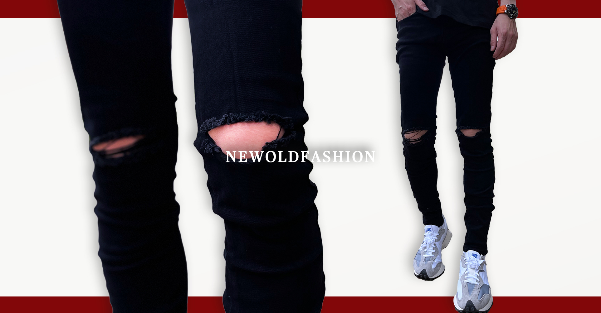 重磅T字破壞膝刀割彈性小直筒褲