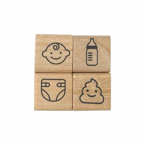 嬰兒寶寶 手帳專用系列 4入木頭印章｜日本KODOMO NO KAO
