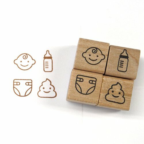 嬰兒寶寶 手帳專用系列 4入木頭印章｜日本KODOMO NO KAO