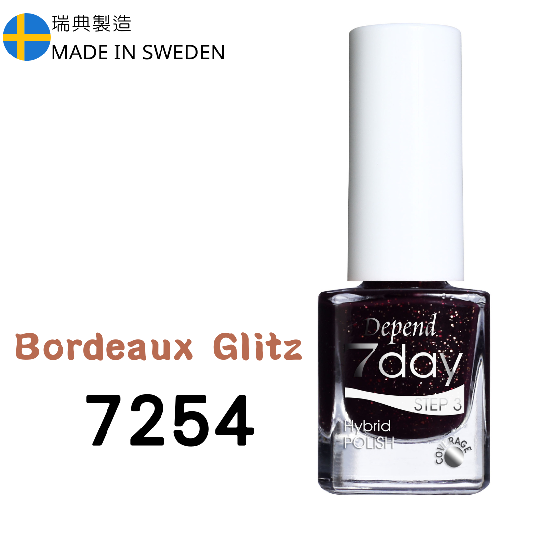 7day 仿GEL甲快乾甲油 7254 深黑紫底色配星光閃碎 (不透明)