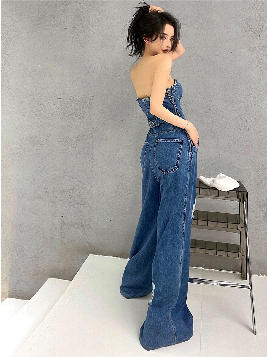 平口牛仔連身褲