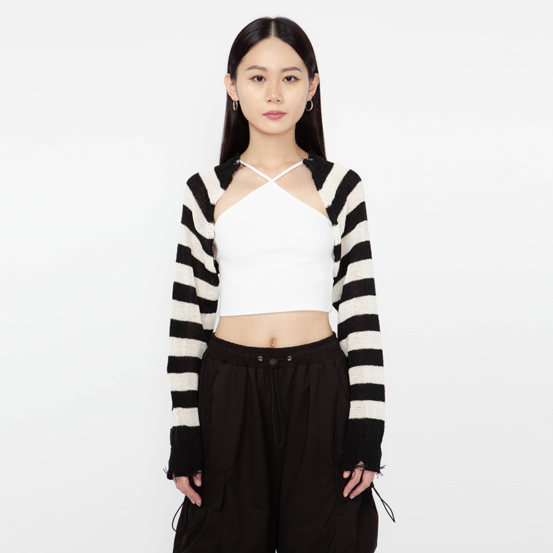 條紋針織罩衫外套