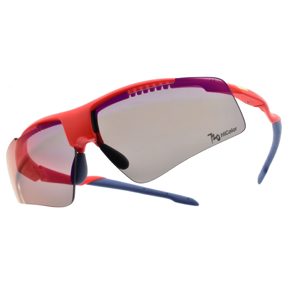 【720】304B2-14-HC 運動太陽眼鏡 (消光螢桔紅/HC茶紅鍍膜) 台灣製