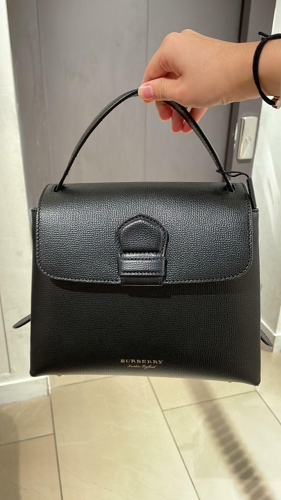 BURBERRY SMALL PLAIN COLOR HAND BAG WITH FLAP & BUCKLE