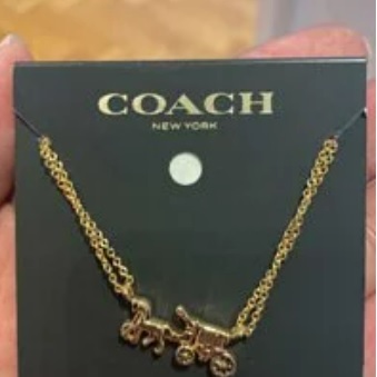 [S] COACH F33375 HORSE AND CARRIAGE DOUBLE CHAIN NECKLACE,GOLD, 889295292525 (SCO47)
