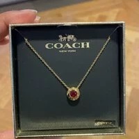 [S] COACH 54514 OPEN CIRCLE STONE STRAND NECKLACE,RED/GOLD, 889295444429 (SCO48)