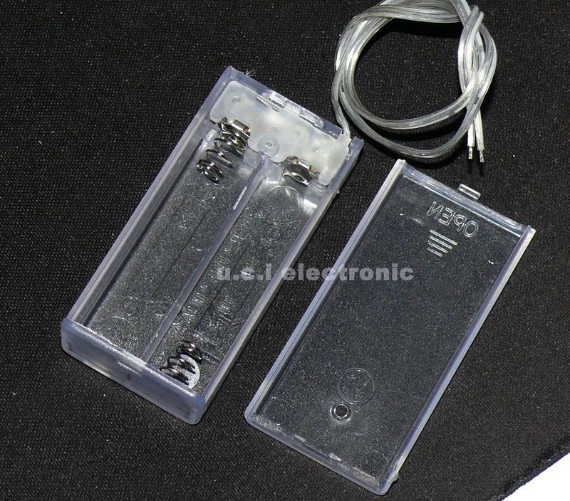 【UCI電子】 (二V-2)2節3號透明電池盒 帶線帶開關帶蓋電池座