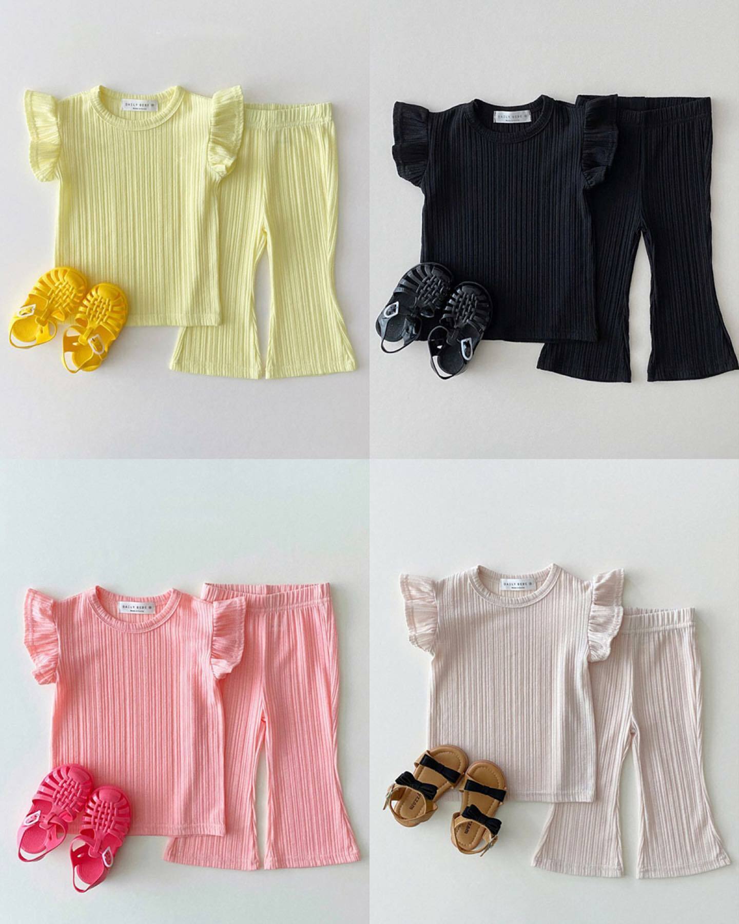 來顆泡泡糖飛袖小喇叭褲套裝