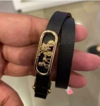 [S] COACH 1983 LEATHER HORSE & CARRIAGE CUT OUT BRACELET,GOLD/BLACK, 889295385845 (SCO59)
