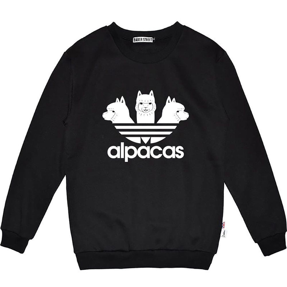 Alpacas Black  Threehead 愛迪駝(黑白) 高磅數長袖圓T