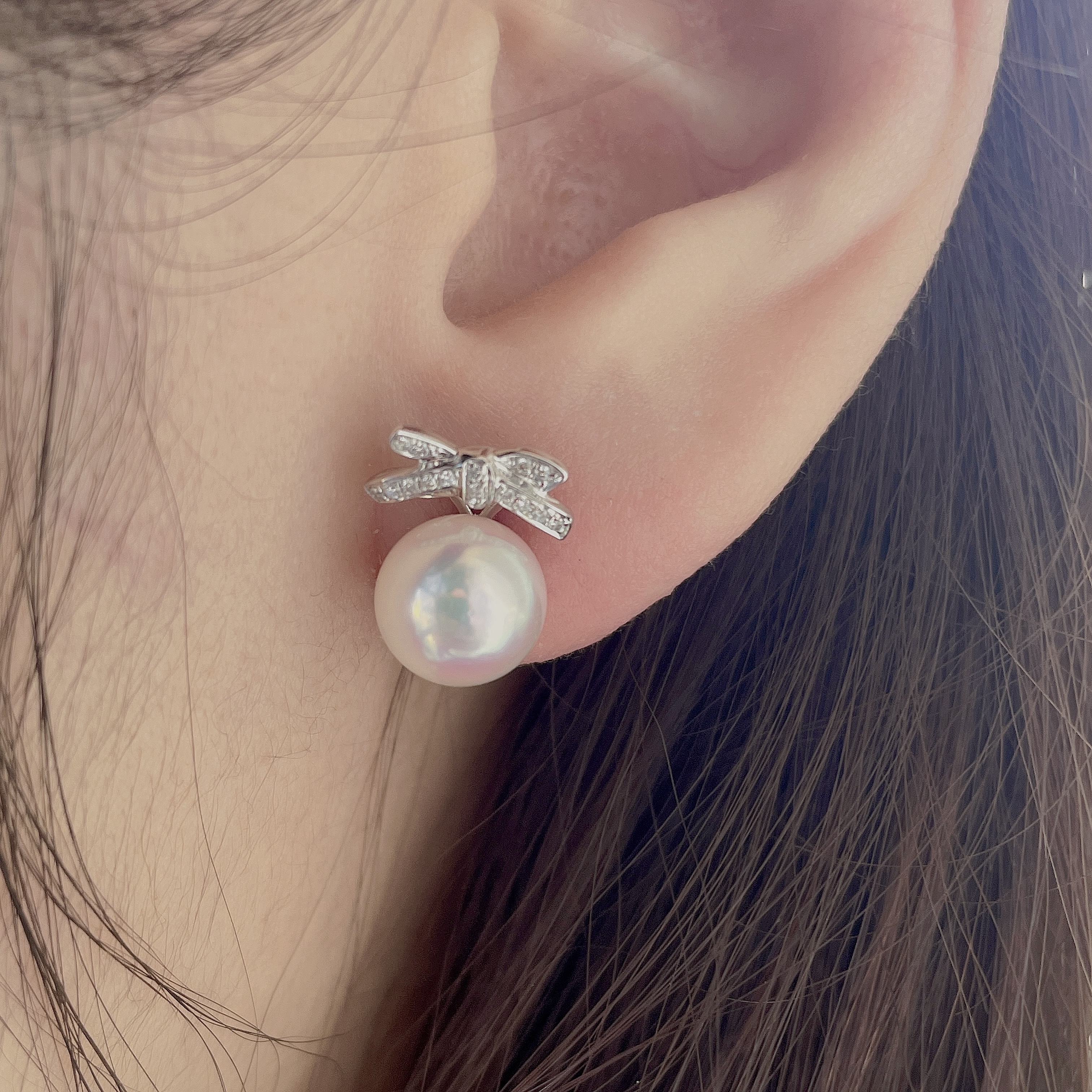 18K鑽石蝴蝶結耳套 (適合7-10mm珍珠)