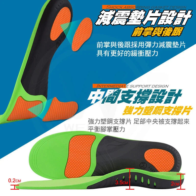 機能運動加厚減震足弓支撐鞋墊│改善矯正扁平足│扁平足矯正 減壓 足底筋膜炎