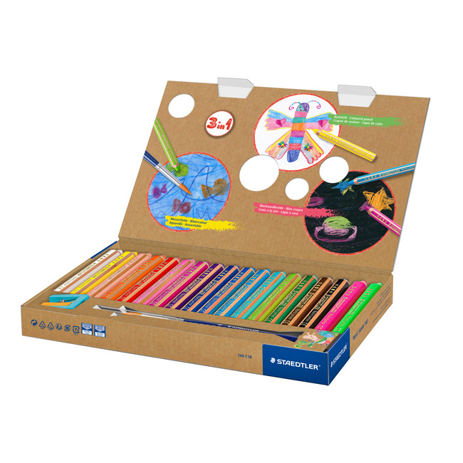 【STAEDTLER 施德樓】 BUDDY3合1彩色蠟鉛筆18色組 MS140 C18