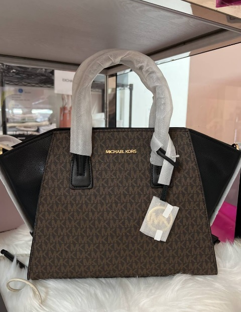 [S] MICHAEL KORS AVRIL LG TZ SATCHEL LEATHER BAG,BROWN/BLACK, 194900663912 (SMK99)