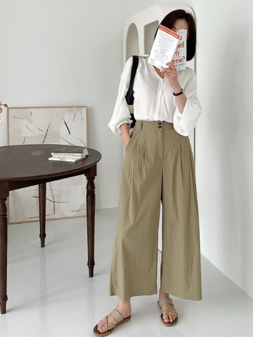 [現貨]夏季涼感雙釦寬褲 [ 2色 / S,M,L ]