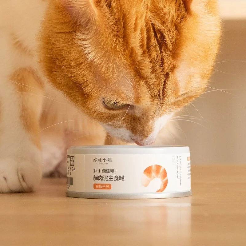 好味小姐 - 1+1滴雞精貓肉泥主食罐 - 白蝦干貝 81g (任選6罐$144)