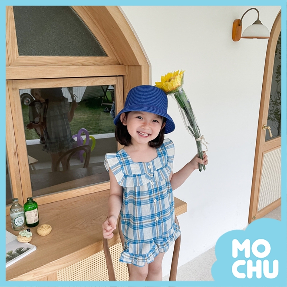 棉麻格子背心+短褲套裝(兩色)